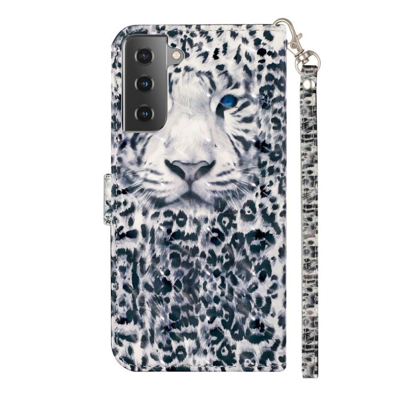 Lederhüllen Samsung Galaxy S21 5G Schwarz Handyhülle Tigerlichtpunkte Mit Riemen