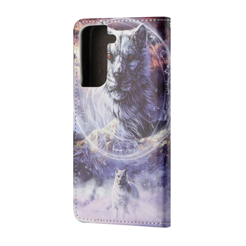 Lederhüllen Samsung Galaxy S21 5G Wolf Im Winter Mit Tanga