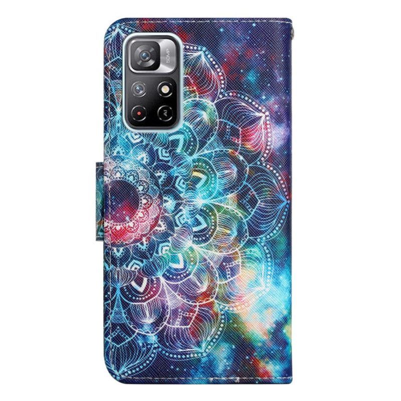 Flip Case Für Poco M4 Pro 5G Mit Kordel Auffälliger Halber Mandala-riemchen