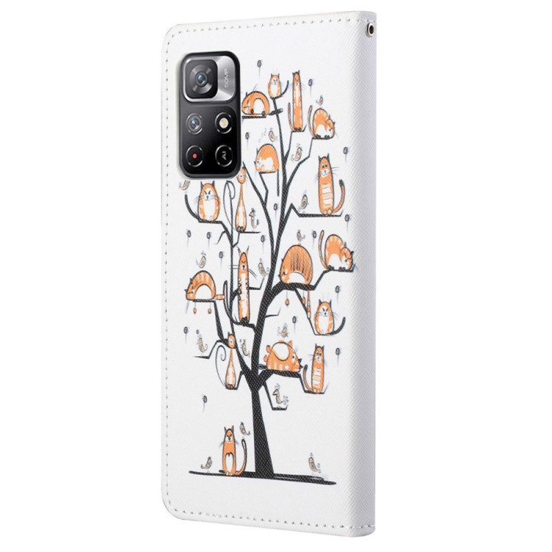 Flip Case Für Poco M4 Pro 5G Mit Kordel Funky Cats Mit Riemen