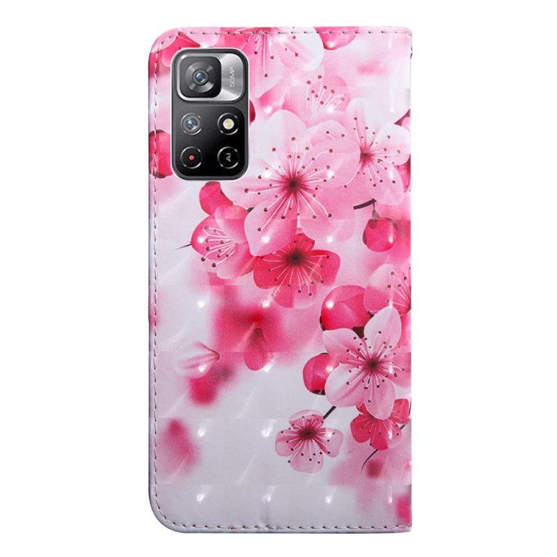 Flip Case Für Poco M4 Pro 5G Pinke Blumen