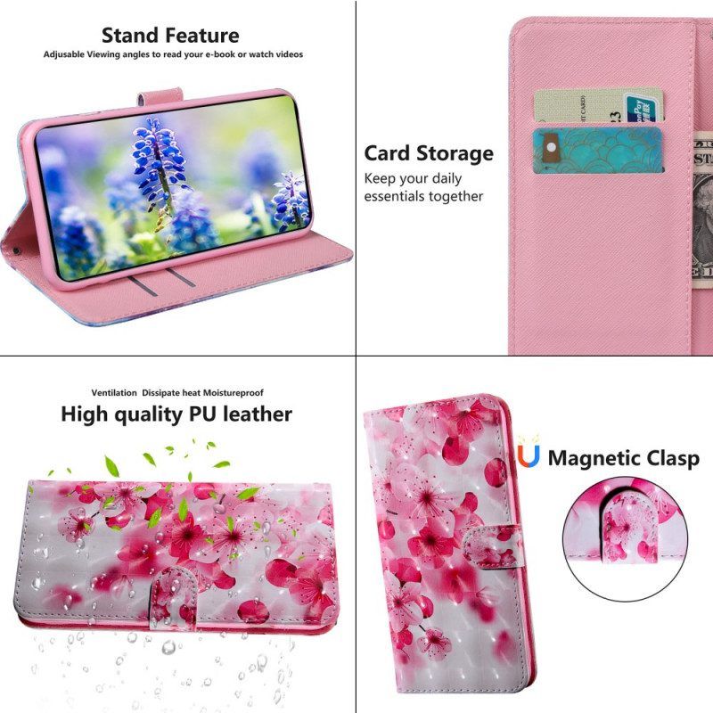 Flip Case Für Poco M4 Pro 5G Pinke Blumen