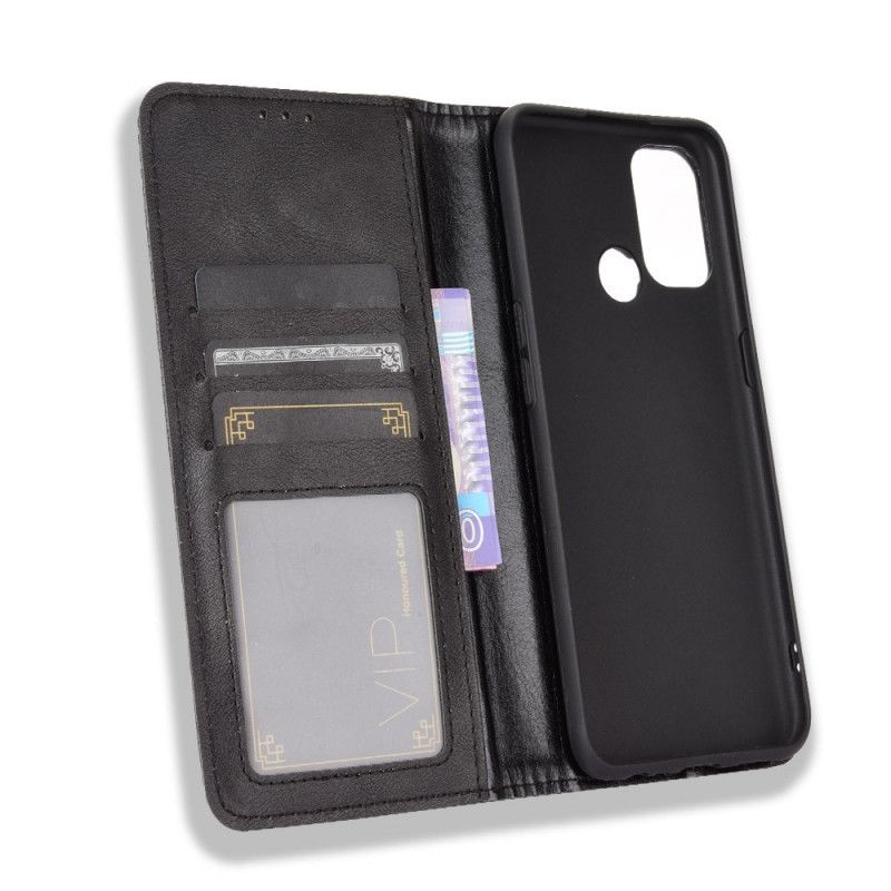 Flip Case Für Oppo A53s Schwarz Stilisierter Vintage-Ledereffekt