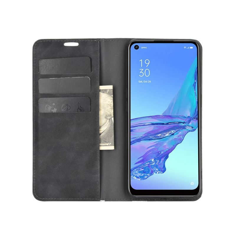 Flip Case Für Oppo A53s Schwarz Weicher Ledereffekt