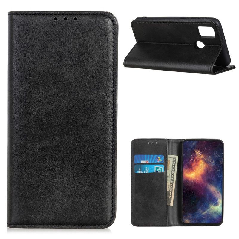 Flip Case Oppo A53s Schwarz Elegantes Spaltleder