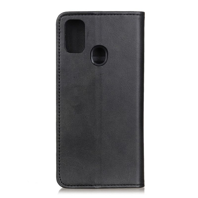 Flip Case Oppo A53s Schwarz Elegantes Spaltleder