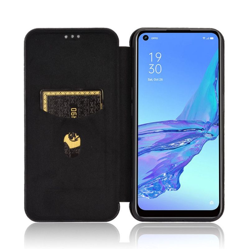 Flip Case Oppo A53s Schwarz Gefärbtes Kohlefasersilikon