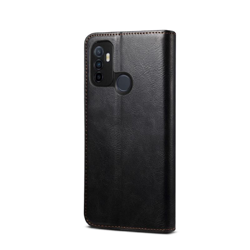 Flip Case Oppo A53s Schwarz Gewachstes Kunstleder