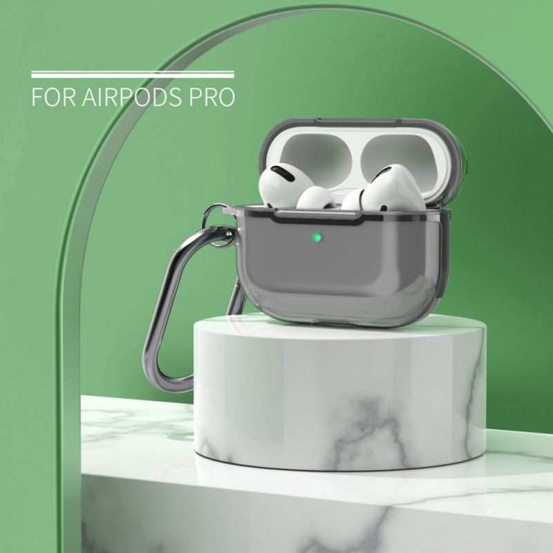 Hülle Für AirPods Pro Grau Metallic-Design Mit Karabiner