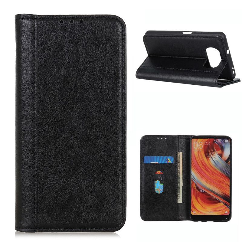 Flip Case Xiaomi Poco X3 Schwarz Elegantes Geteiltes Litschileder