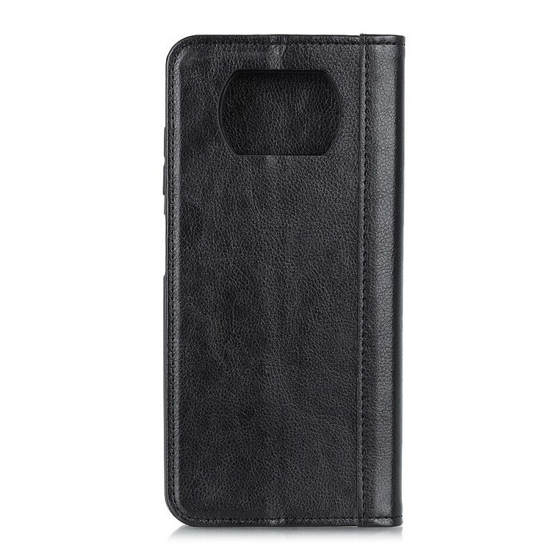 Flip Case Xiaomi Poco X3 Schwarz Elegantes Geteiltes Litschileder