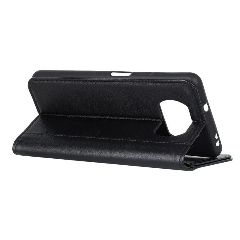 Flip Case Xiaomi Poco X3 Schwarz Elegantes Geteiltes Litschileder