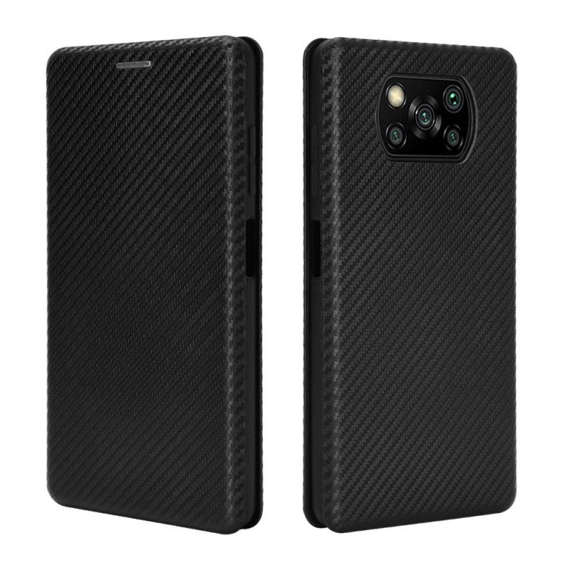 Flip Case Xiaomi Poco X3 Schwarz Handyhülle Kohlefaser Mit Stützring