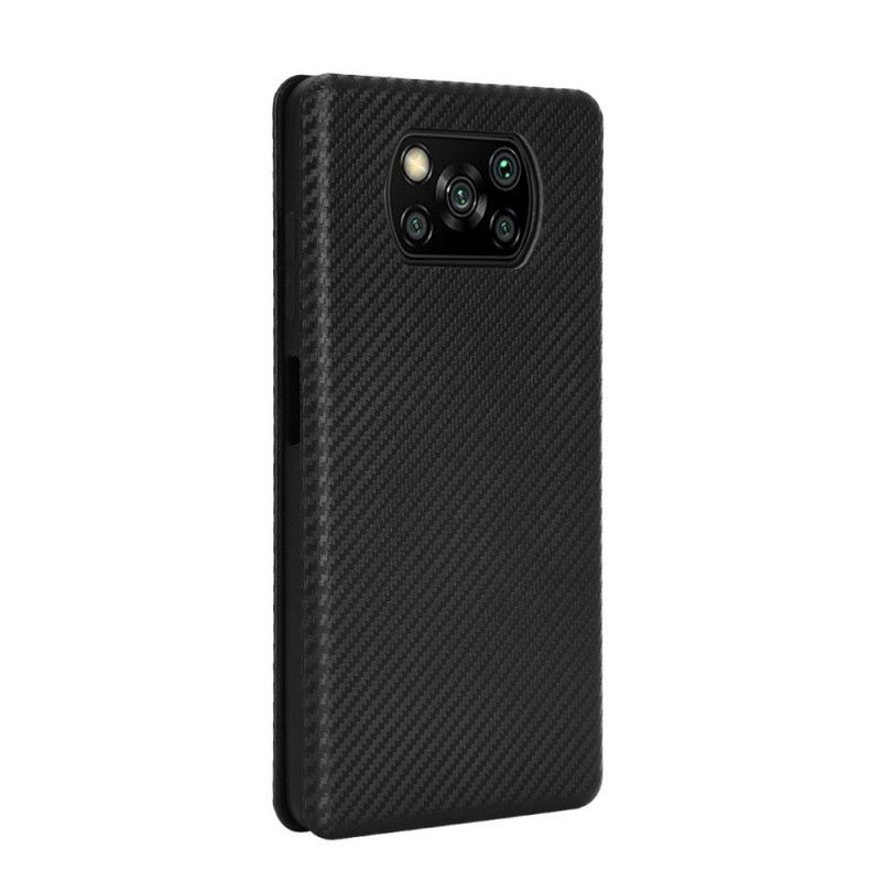 Flip Case Xiaomi Poco X3 Schwarz Handyhülle Kohlefaser Mit Stützring