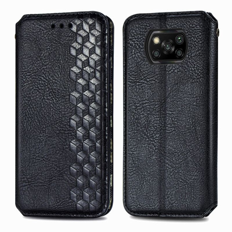 Flip Case Xiaomi Poco X3 Schwarz Ledereffekt Mit Diamantstruktur