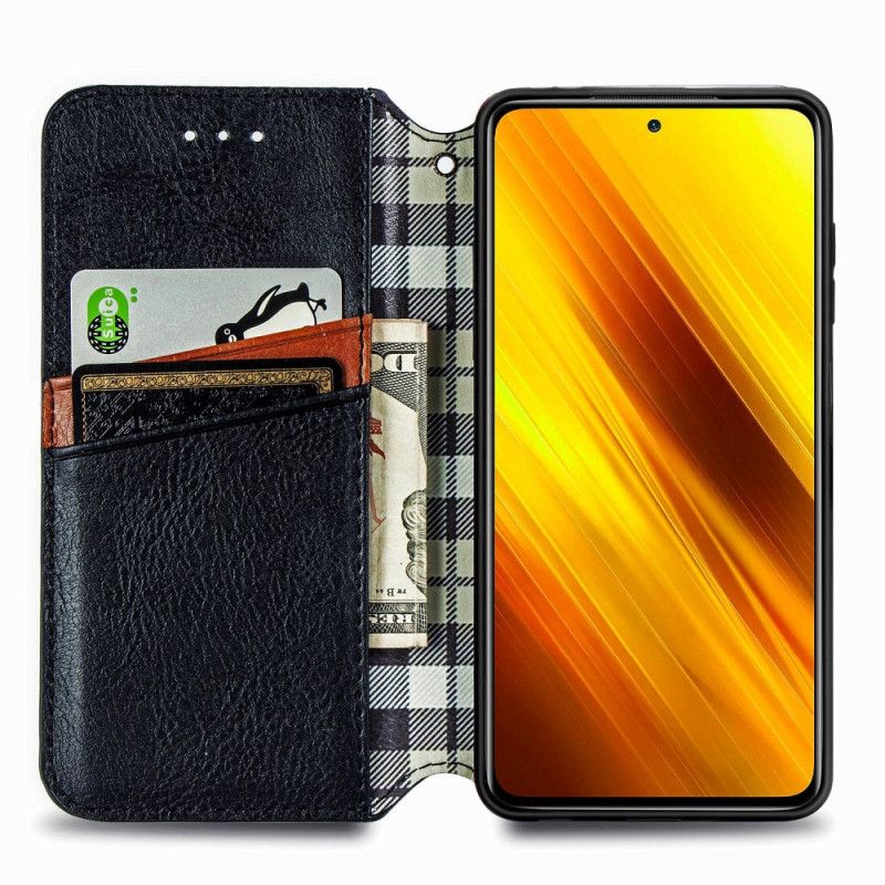 Flip Case Xiaomi Poco X3 Schwarz Ledereffekt Mit Diamantstruktur