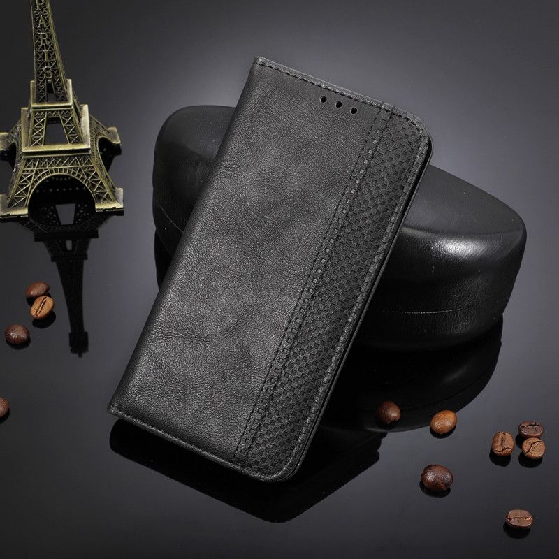 Flip Case Xiaomi Poco X3 Schwarz Stilisierter Vintage-Ledereffekt