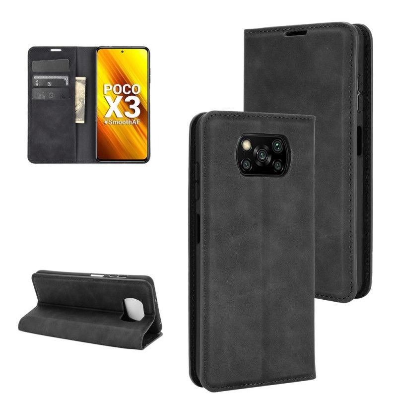 Flip Case Xiaomi Poco X3 Schwarz Weichledereffekt