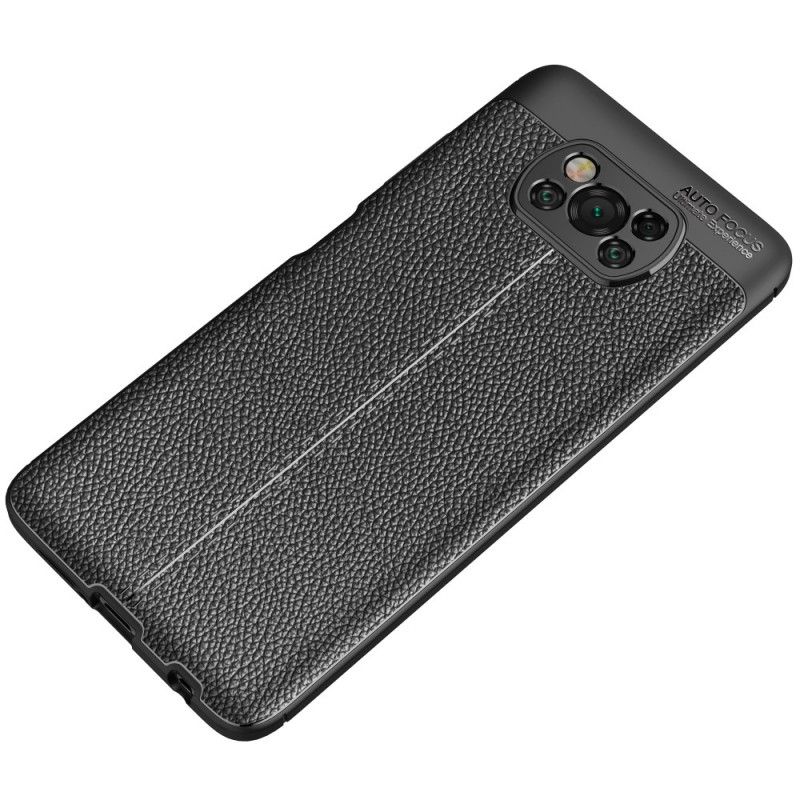 Hülle Xiaomi Poco X3 Schwarz Doppellinien-Litschileder-Effekt