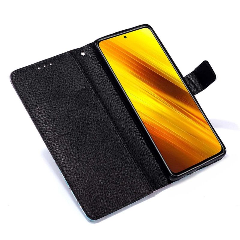 Lederhüllen Xiaomi Poco X3 Blaue Blüten