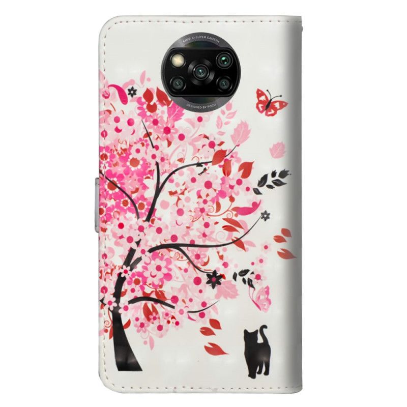 Lederhüllen Xiaomi Poco X3 Rosa Baum Und Schwarze Katze