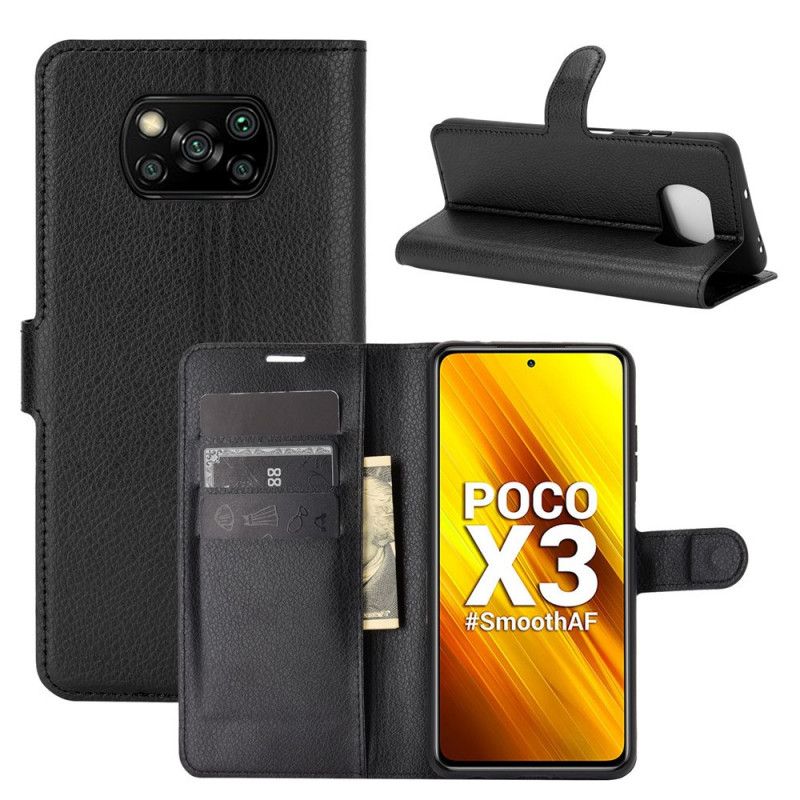 Lederhüllen Xiaomi Poco X3 Schwarz Handyhülle Klassisches Kunstleder