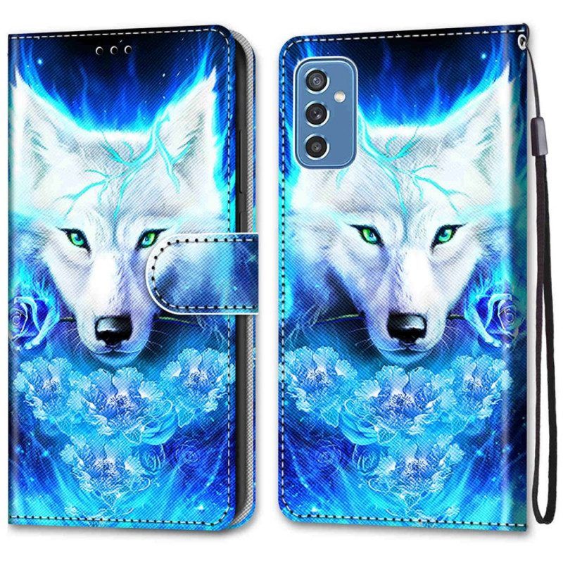 Flip Case Für Samsung Galaxy M52 5G Fluoreszierender Wolf