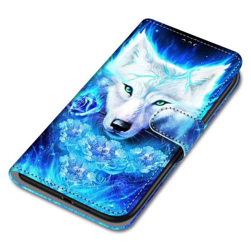 Flip Case Für Samsung Galaxy M52 5G Fluoreszierender Wolf