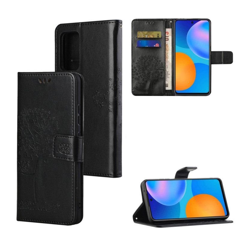 Flip Case Für Samsung Galaxy M52 5G Mit Kordel Tangabaum Und Eulen