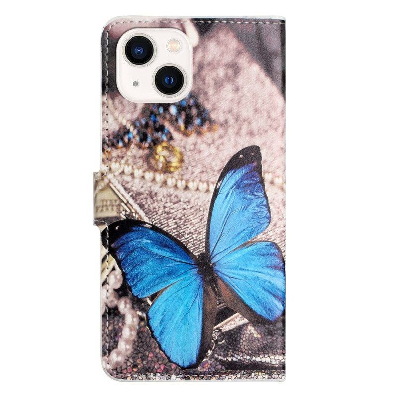 Flip Case Für iPhone 14 Blauer Schmetterling