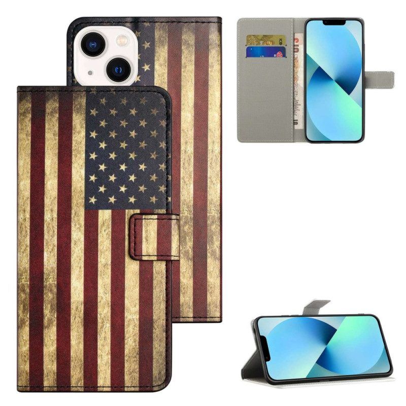 Lederhüllen Für iPhone 14 Vintage Amerikanische Flagge