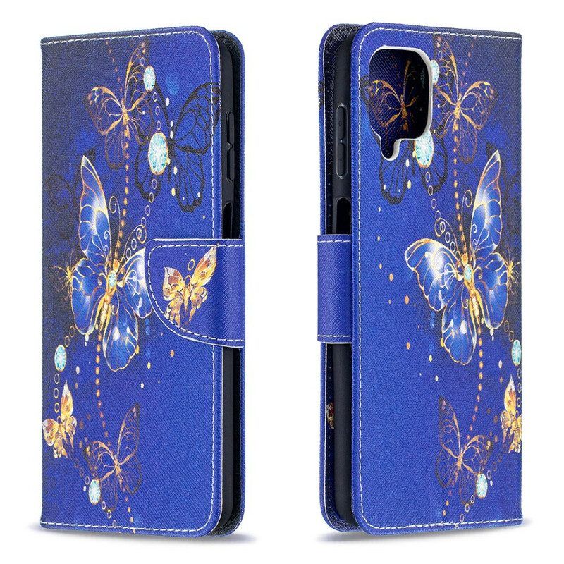 Flip Case Für Samsung Galaxy M12 / A12 Goldene Schmetterlinge