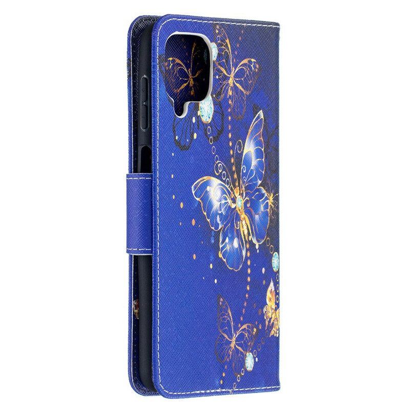 Flip Case Für Samsung Galaxy M12 / A12 Goldene Schmetterlinge