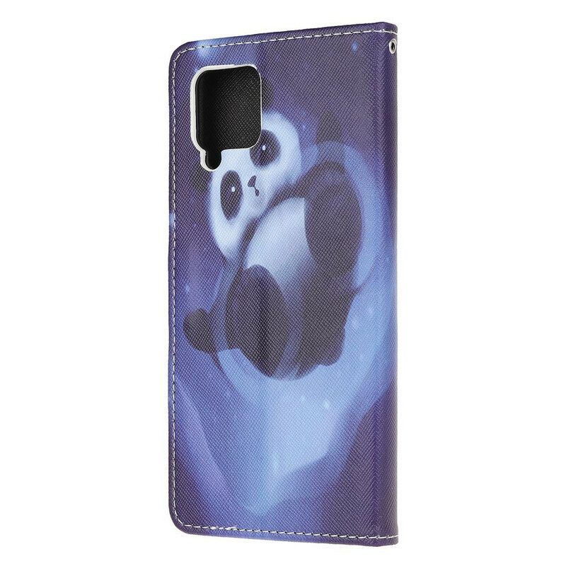 Flip Case Für Samsung Galaxy M12 / A12 Mit Kordel Panda Space Mit Schlüsselband