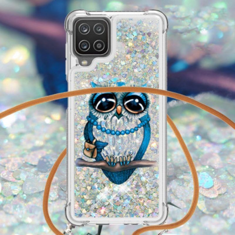 Hülle Für Samsung Galaxy M12 / A12 Mit Kordel Pailletten-kordelzug „miss Owl“.