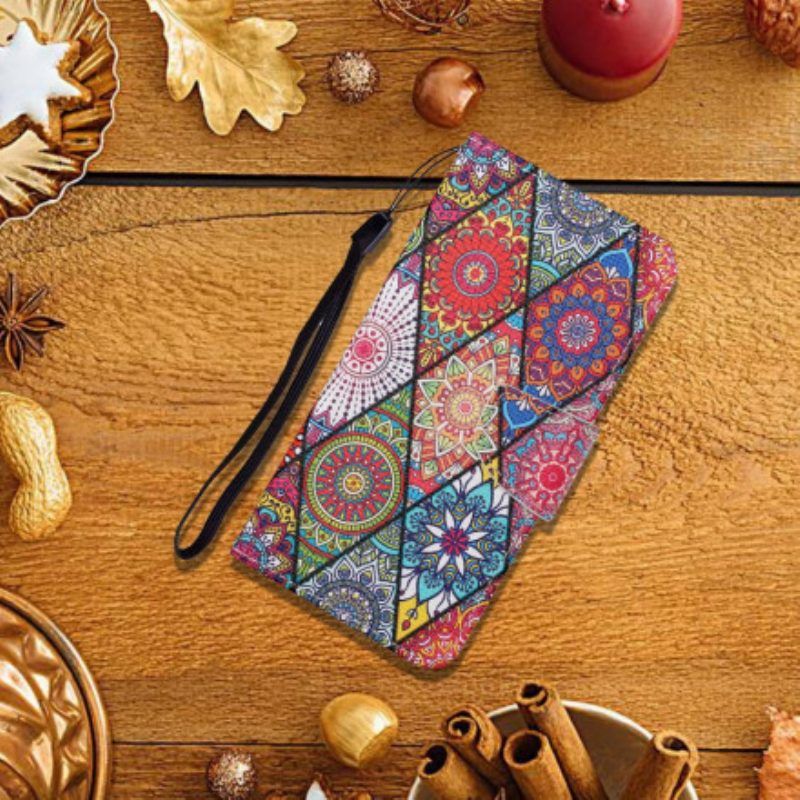 Lederhüllen Für Samsung Galaxy M12 / A12 Patchwork Mit Schlüsselband