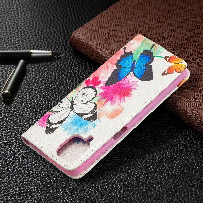 Schutzhülle Für Samsung Galaxy M12 / A12 Flip Case Bunte Schmetterlinge