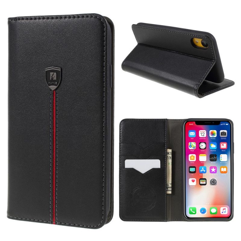 Flip Case iPhone XR Schwarz Kaiyue Kunstleder