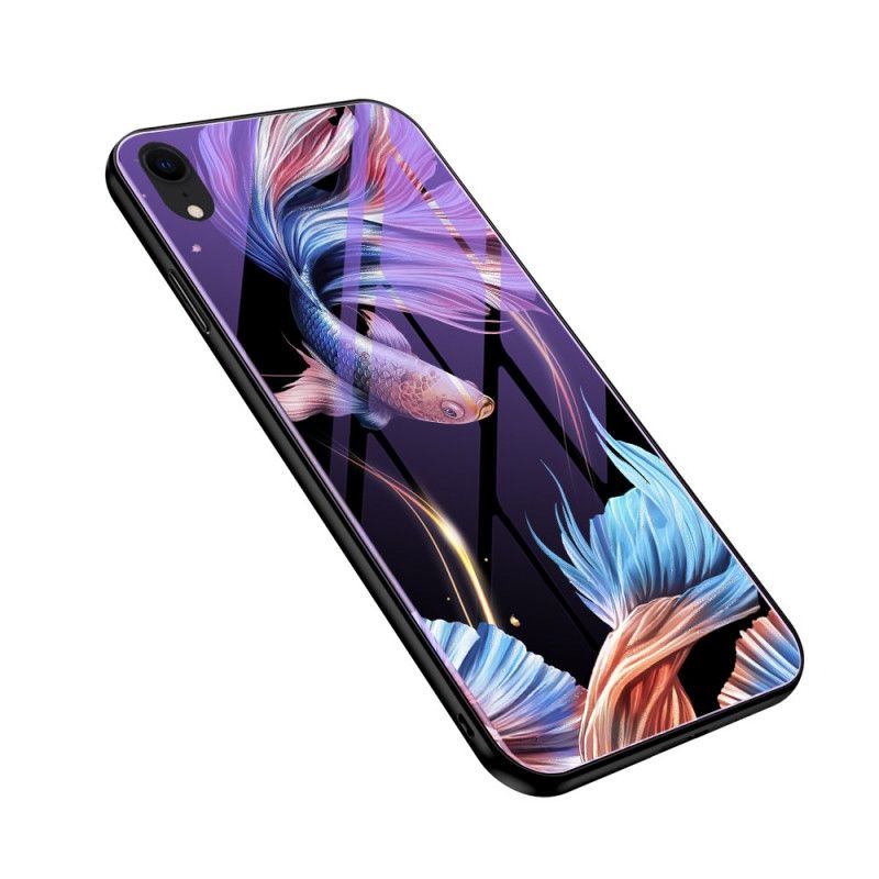 Hülle iPhone XR Cyan Gehärtetes Glas Mit Fluoreszierendem Muster