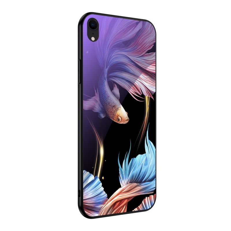 Hülle iPhone XR Cyan Gehärtetes Glas Mit Fluoreszierendem Muster