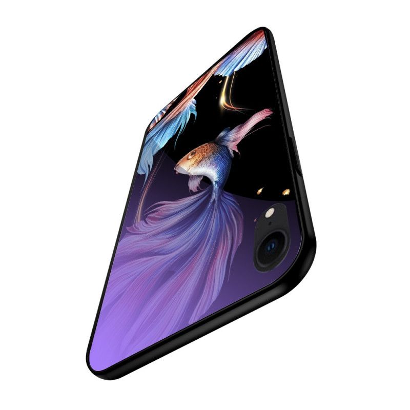 Hülle iPhone XR Cyan Gehärtetes Glas Mit Fluoreszierendem Muster