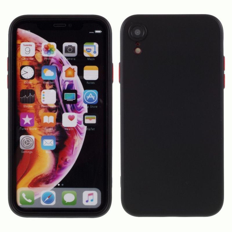 Hülle iPhone XR Schwarz Handyhülle Flexibler Silikonfarbener Knopf