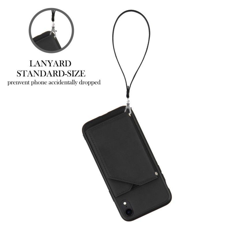 Hülle iPhone XR Schwarz Multi-Card-Freisprechunterstützung Und Lanyard