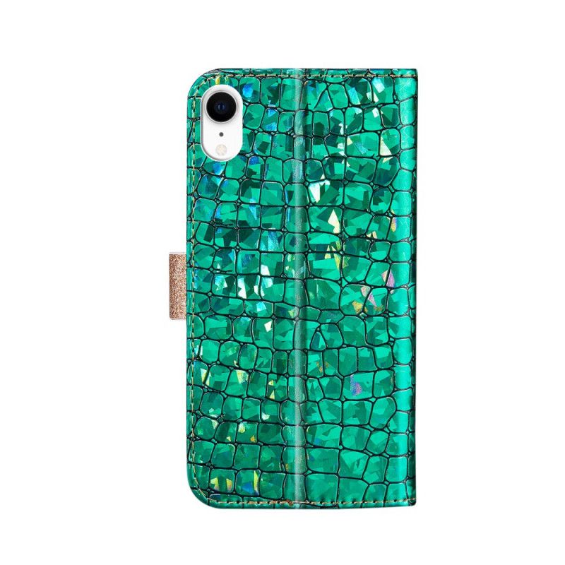 Lederhüllen iPhone XR Grün Krokodildiamanten
