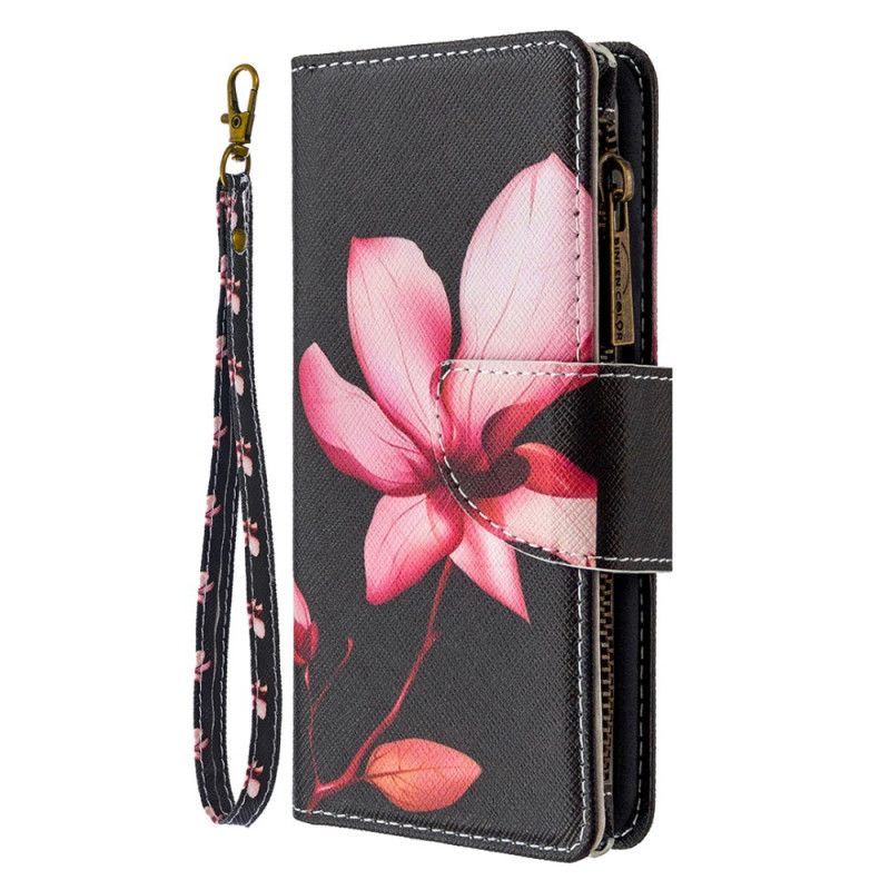 Lederhüllen iPhone XR Schwarz Blumenreißverschlusstasche