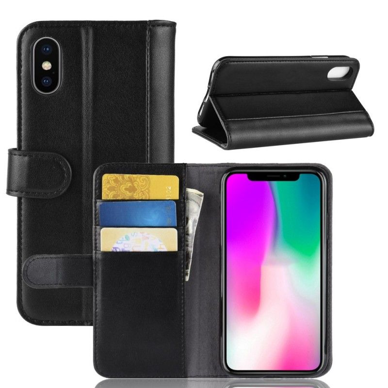 Lederhüllen iPhone XR Schwarz Gespaltenes Leder