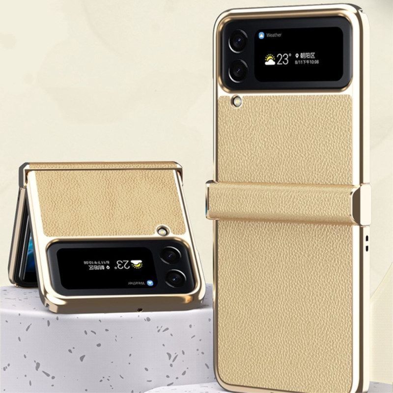 Handyhülle Für Samsung Galaxy Z Flip 4 Flip Case Metallkanten Aus Litschileder