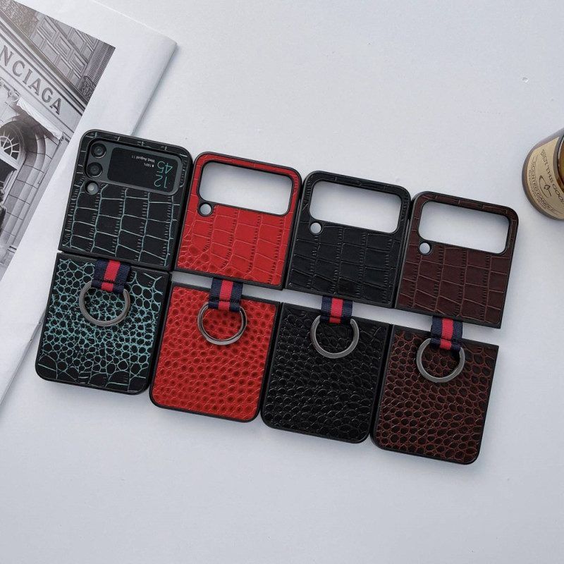 Hülle Für Samsung Galaxy Z Flip 4 Flip Case Krokodil- Und Ringstil