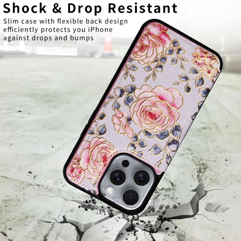 Hülle Für iPhone 16 Pro Max Rfid-blockierender Kartenhalter Mit Blumenmuster