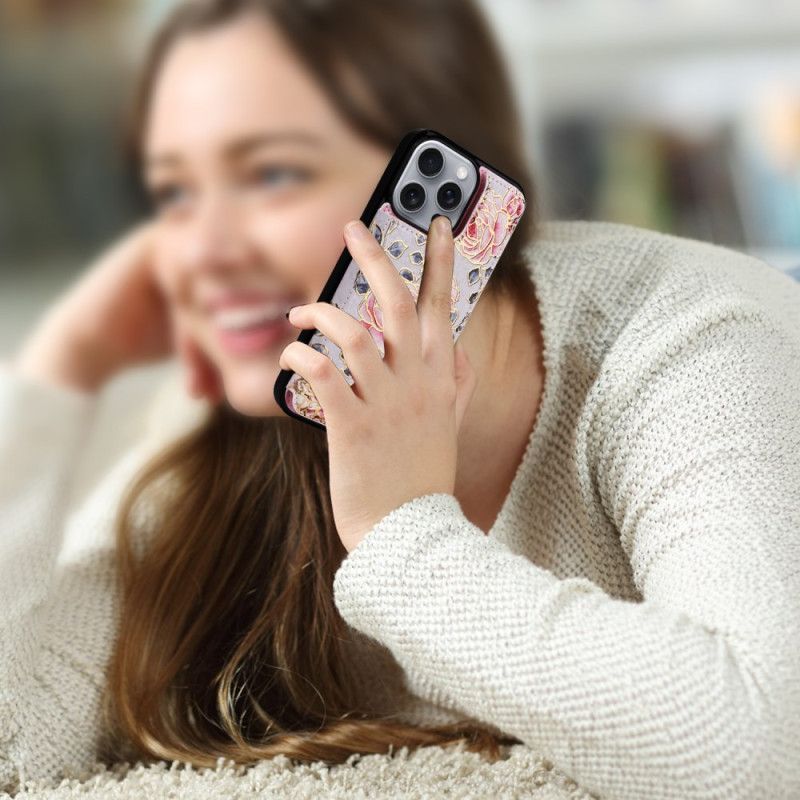 Hülle Für iPhone 16 Pro Max Rfid-blockierender Kartenhalter Mit Blumenmuster